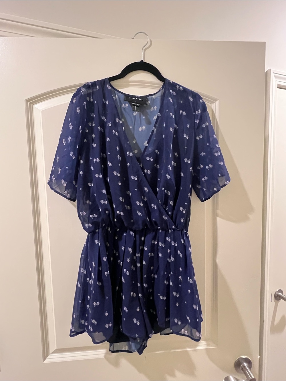 The Fifth Label Navy Floral Wrap-Style Romper
